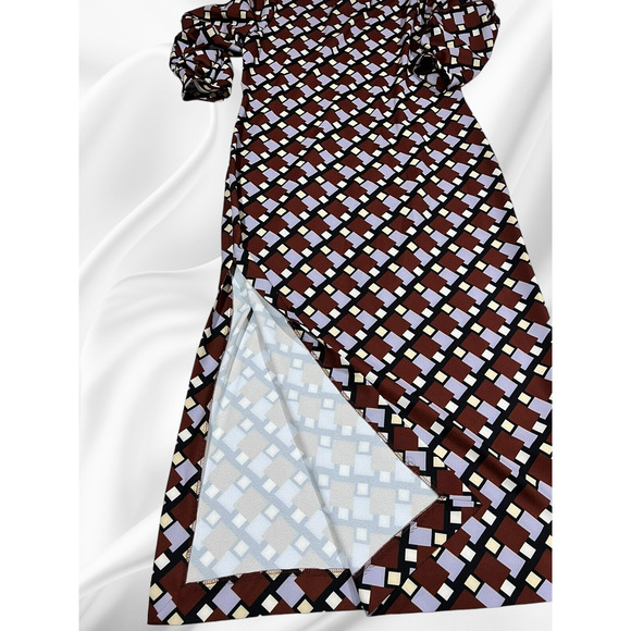 NWT - Zara Geometric Print  Brown, Black Multi Slit Midi Dress Small MSRP $ - Picture 6 of 7
